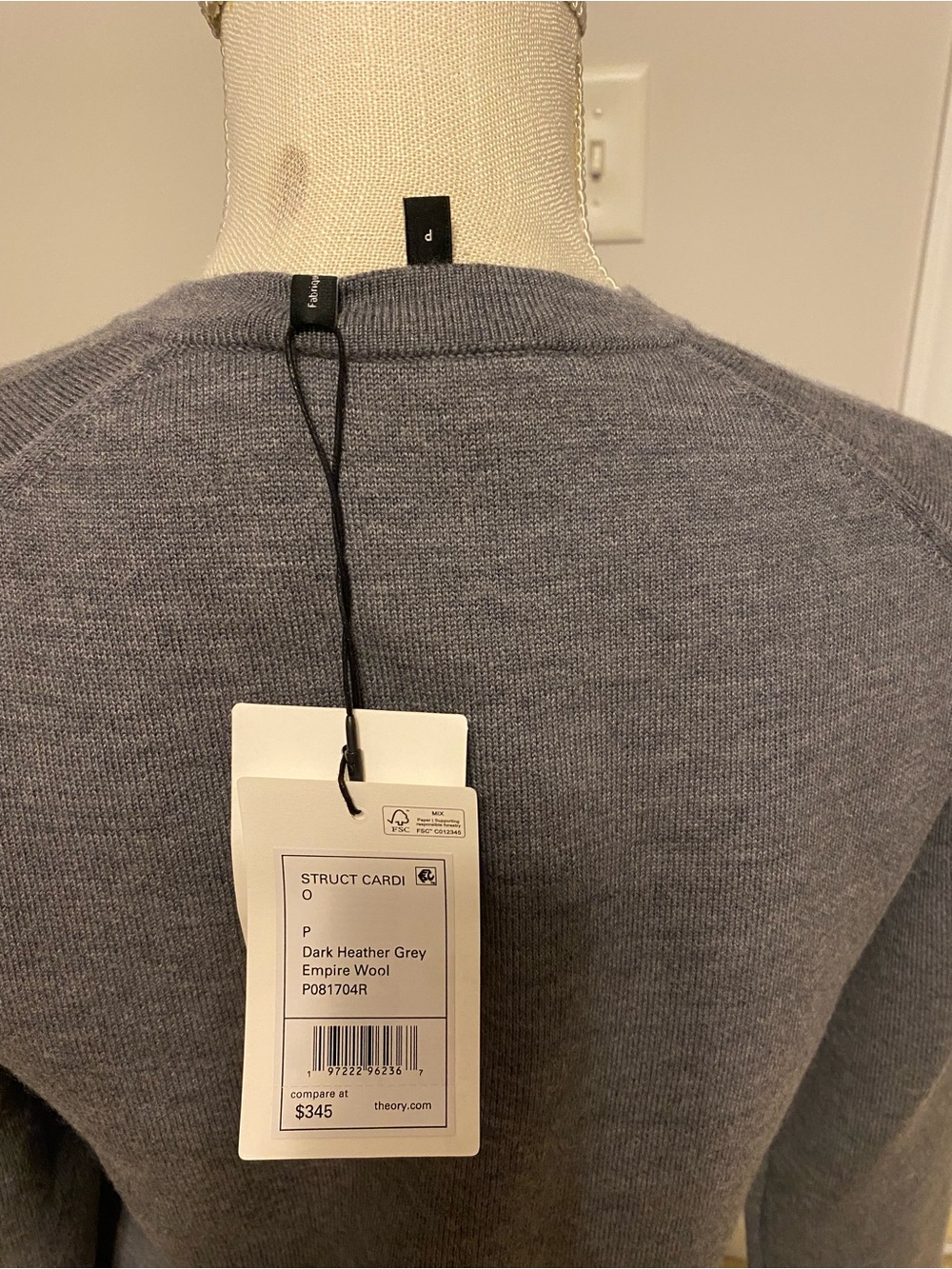 Theory Women's Crewneck Button-Front Cardigan in Heather Gray -NWT - Picture 3 of 5